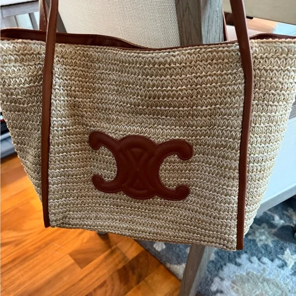 CE Woven Straw Tote Bag Crotchet Bag - Picture 2 of 5